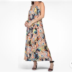 NWT Nicole Miller Multi-Color Swirl Print Maxi Dress Size L